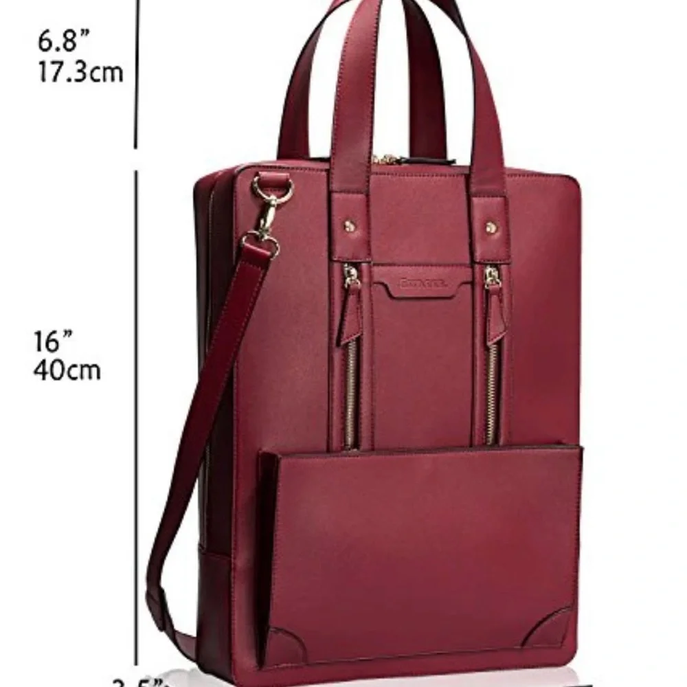 NEW Laptop Bag Estarer Burgundy Wine Faux Leather Gold Hardware Tote Bag NWOT